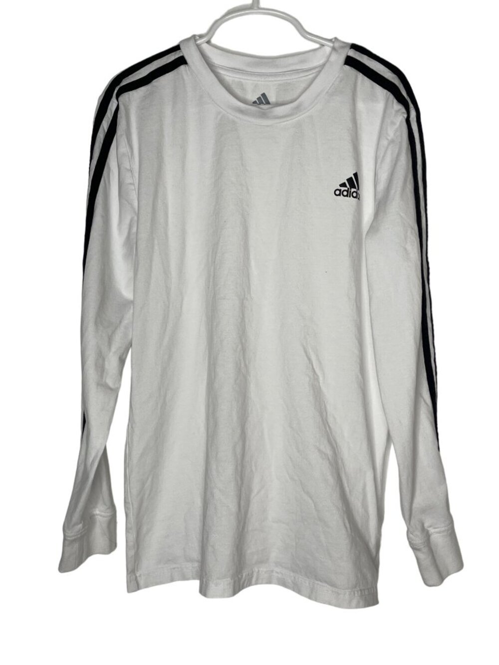 Adidas Boys Long Sleeve Shirt Size 10 12 White 3 Stripe Logo Athletic
